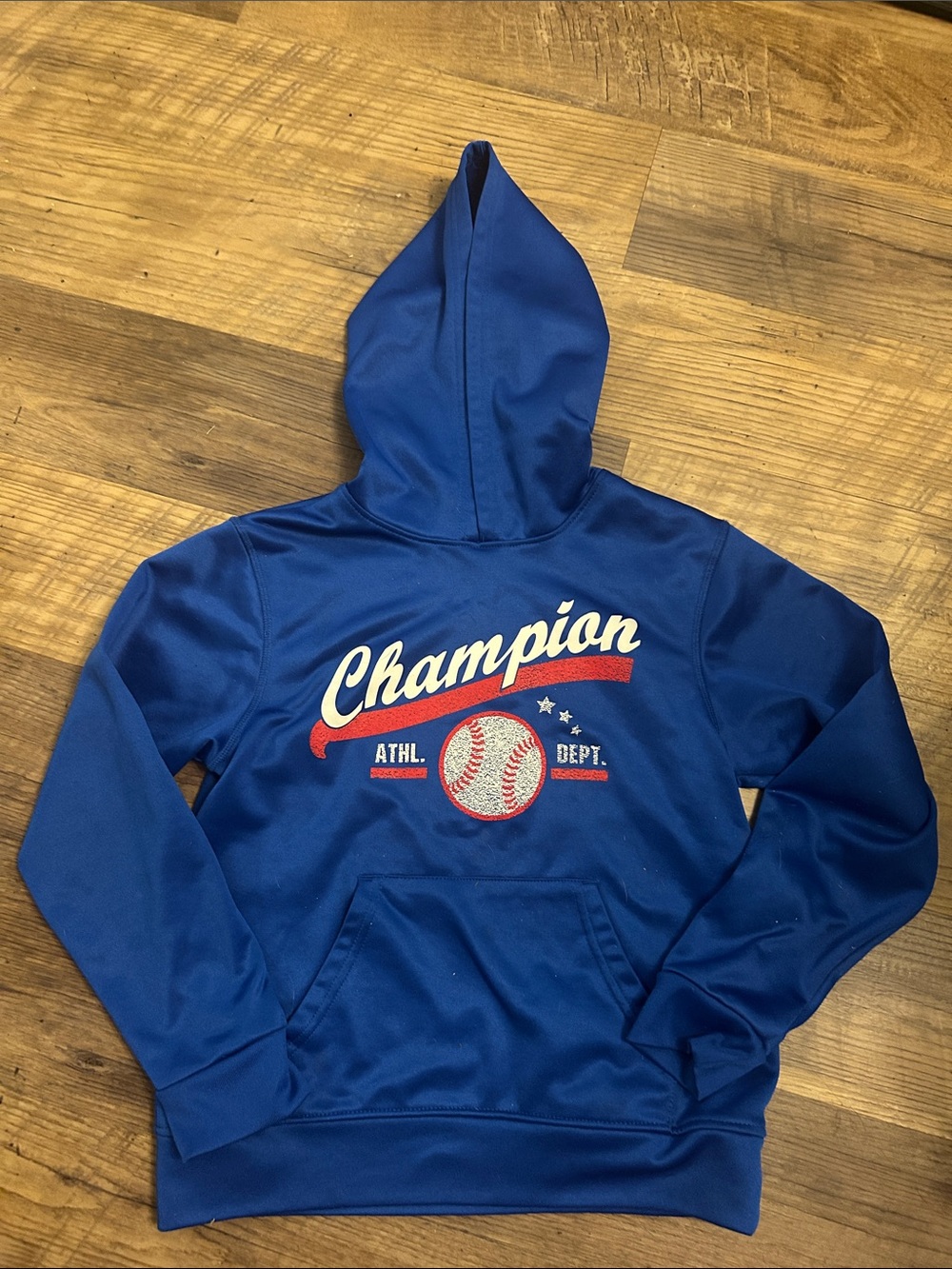 Champion Royal Blue Hoodie with Red & White Baseball Graphic
